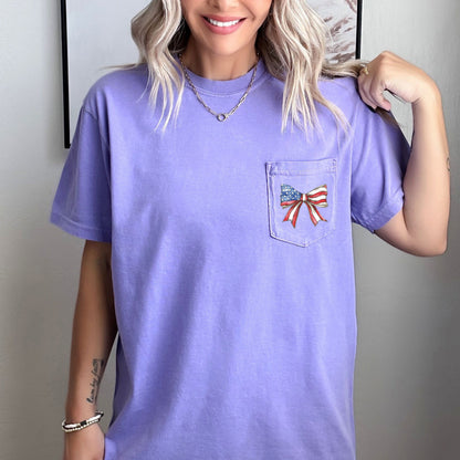America Flag USA Ribbon Color Comfort Colors Pocket T Shirt | Independent day, Memorial's day