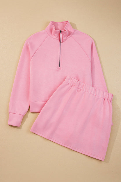 Solid Half Zip Pullover and Mini Skort Set
