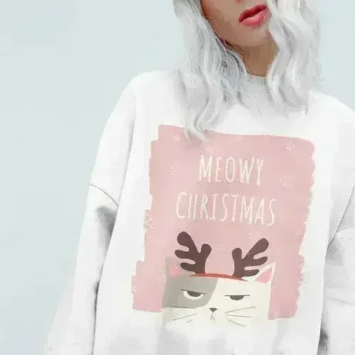 Meowy Christmas Sweatshirt - Festive Cat Loungewear | Femstylo