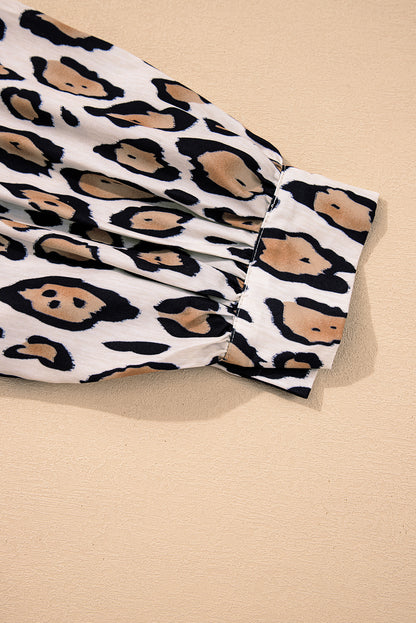 Jet Stream Oversized Leopard Print Balloon Sleeve Casual Shirt - Aaria Tees