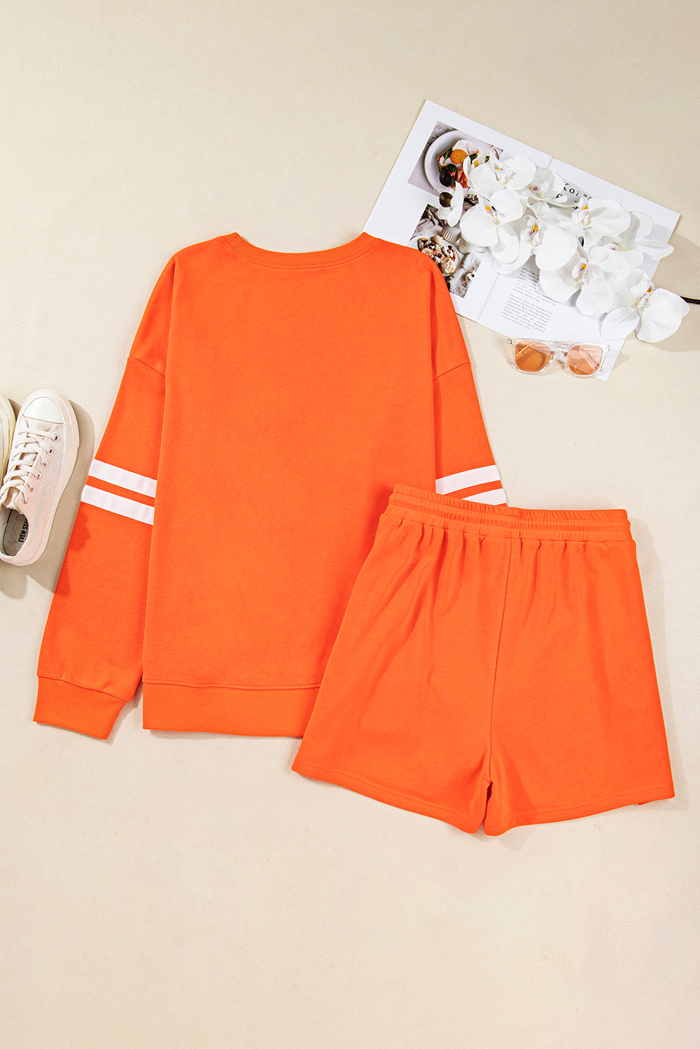 Plus Size Varsity Stripe Pullover and Shorts Set