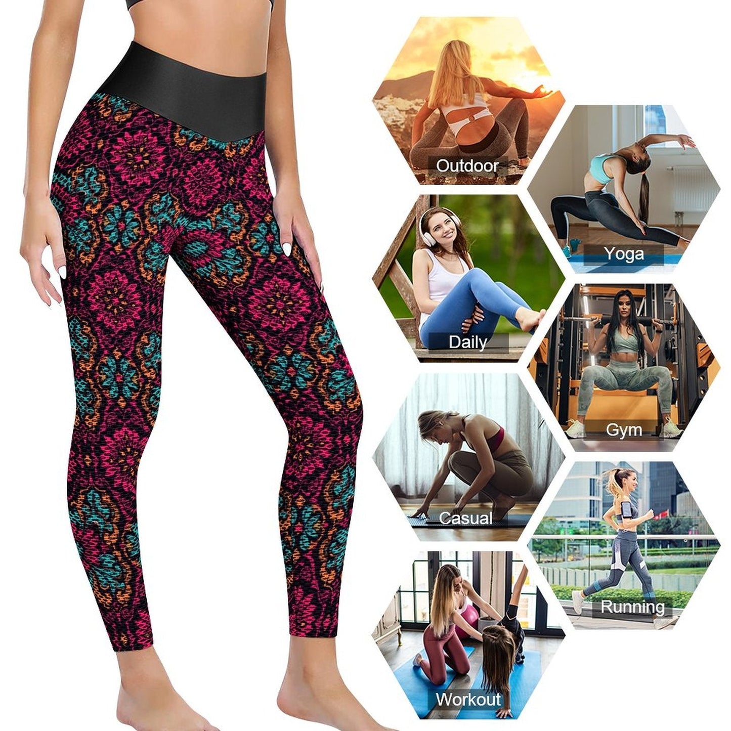 Munsieur Custom Printed Honeycomb Textured Yoga Leggings for Women