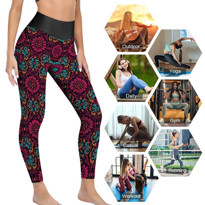 Munsieur Custom Printed Honeycomb Textured Yoga Leggings for Women