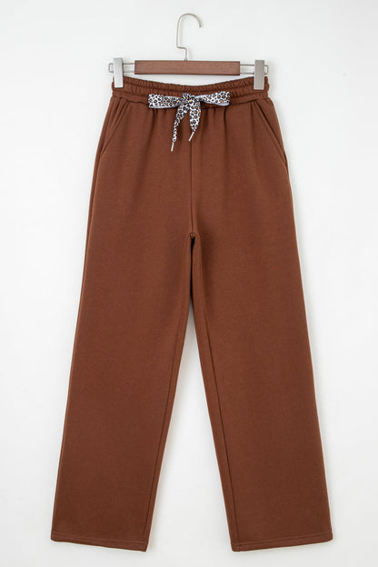 Leopard Drawstring Fleece Lined Elastic Waist Pants