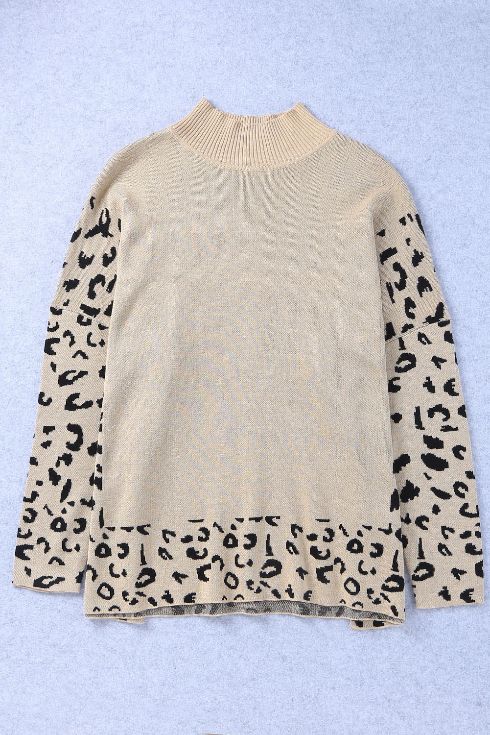 Leopard Mock Neck Side Slit Sweater