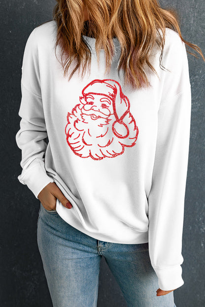 White Father Christmas Rhinestone Graphic Drop Shoulder Sweatshirt