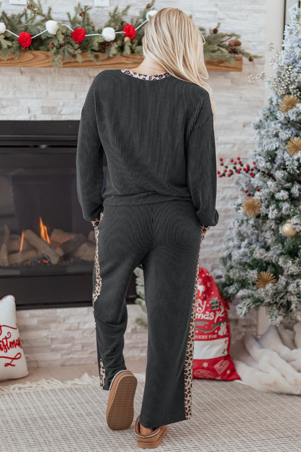 Leopard Corded Knit Top and Pants Set