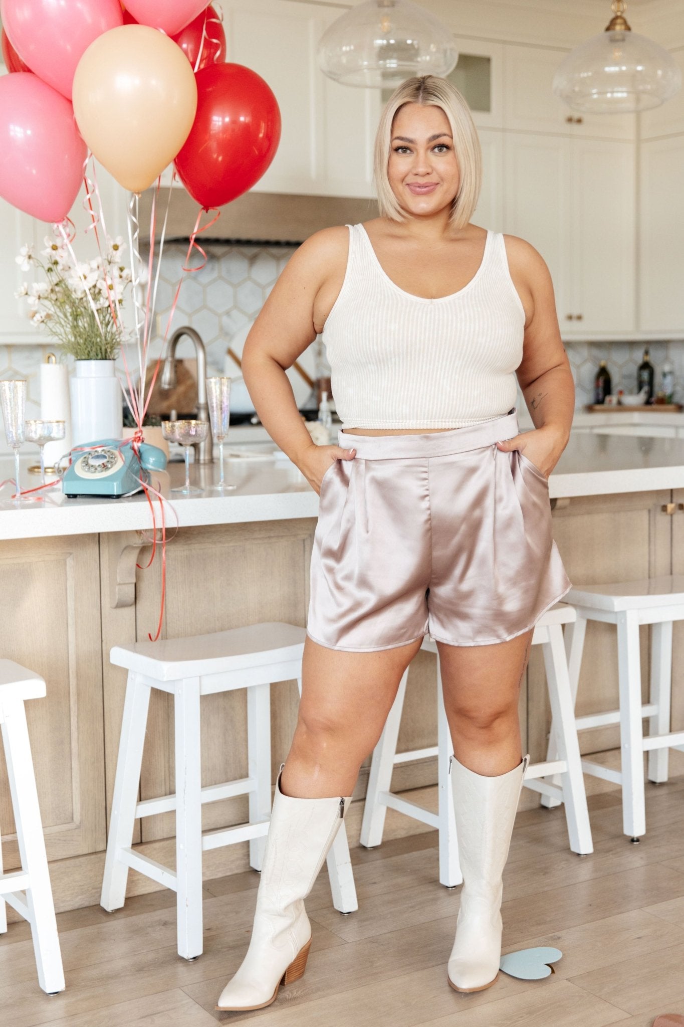 Champagne and Roses Satin Shorts (Online Exclusive)
