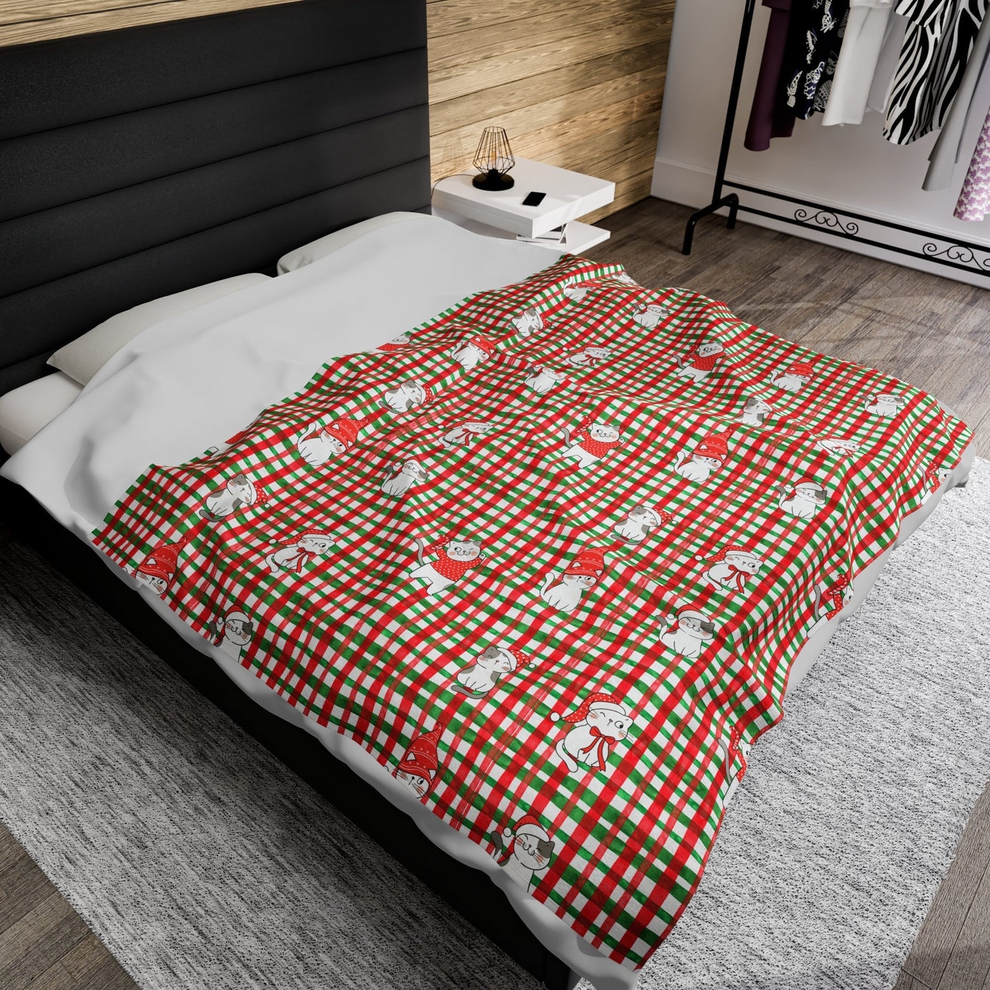 Christmas Kitties Velveteen Plush Blanket