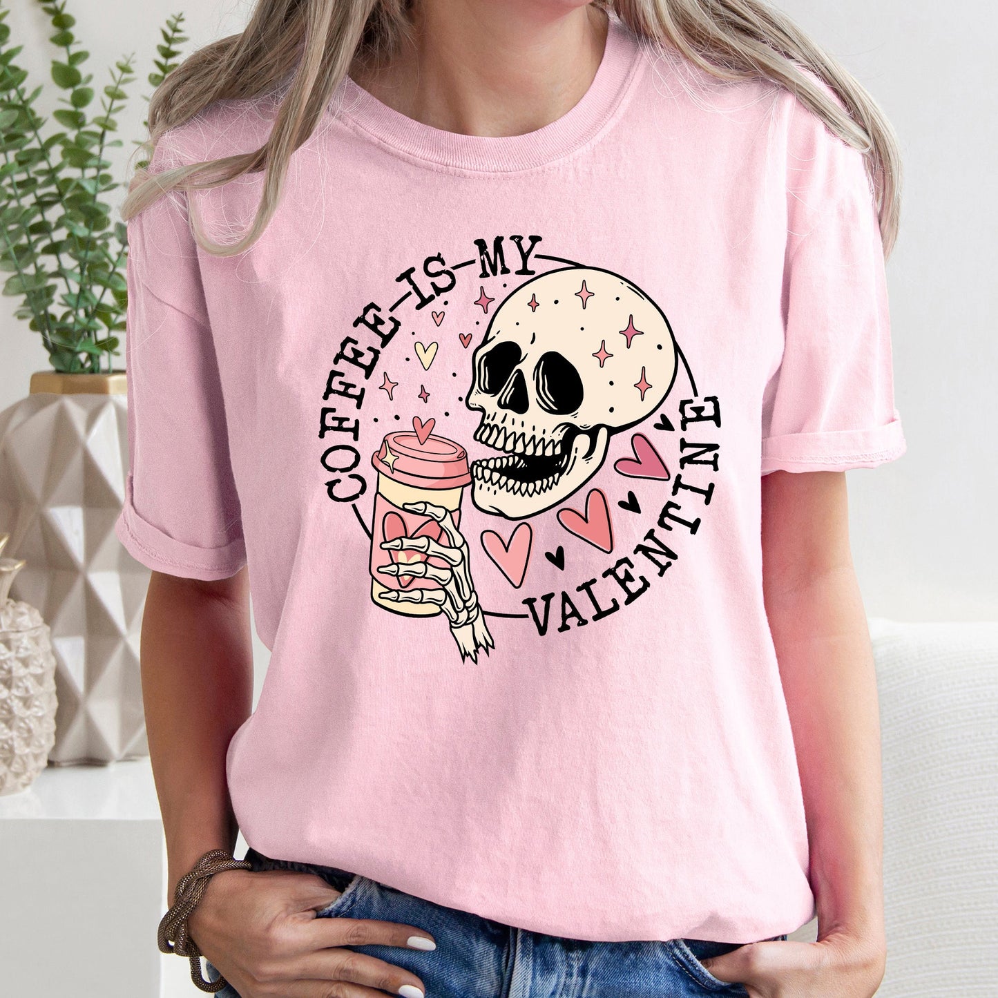 Coffee Is My Valentine, Skeleton, Caffeine, Comfort Colors Tshirt, Valentine's Day