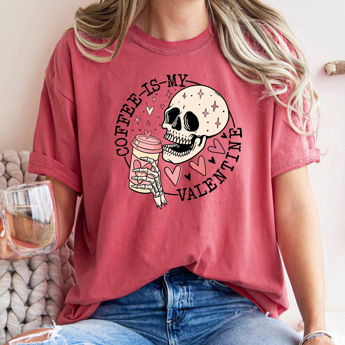 Coffee Is My Valentine, Skeleton, Caffeine, Comfort Colors Tshirt, Valentine's Day
