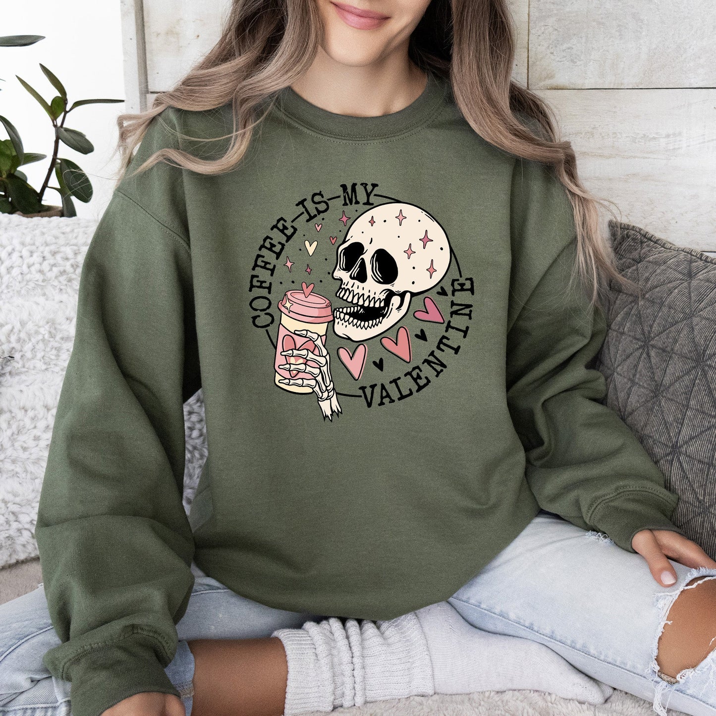Coffee Is My Valentine, Skeleton, Caffeine, Sweatshirt, Valentine's Day
