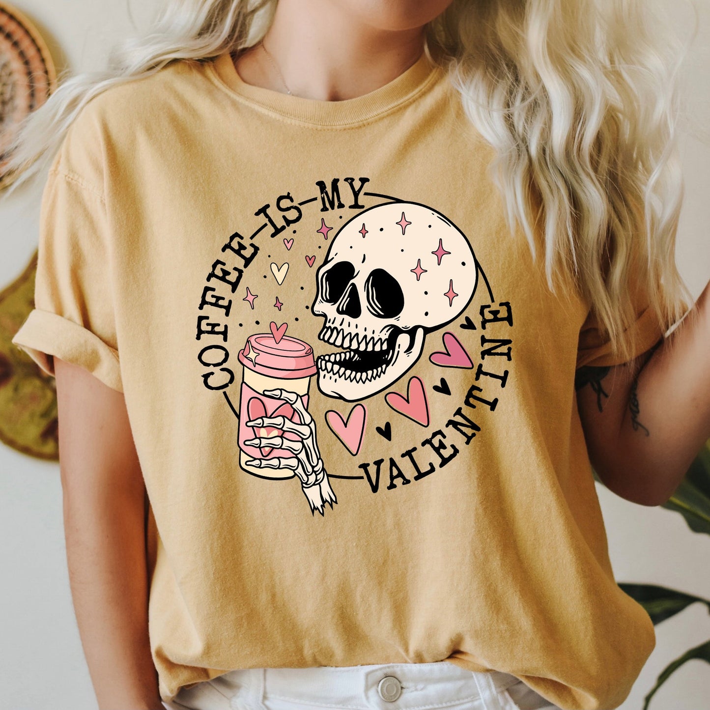 Coffee Is My Valentine, Skeleton, Caffeine, Comfort Colors Tshirt, Valentine's Day