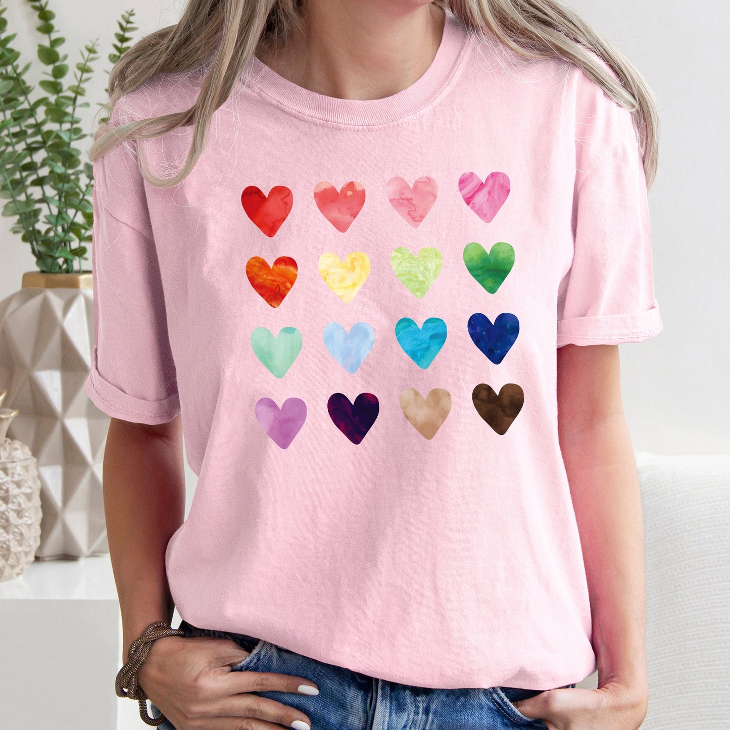 Colorful Hearts, Rainbow, Love, Comfort Colors Tshirt, Valentine's Day