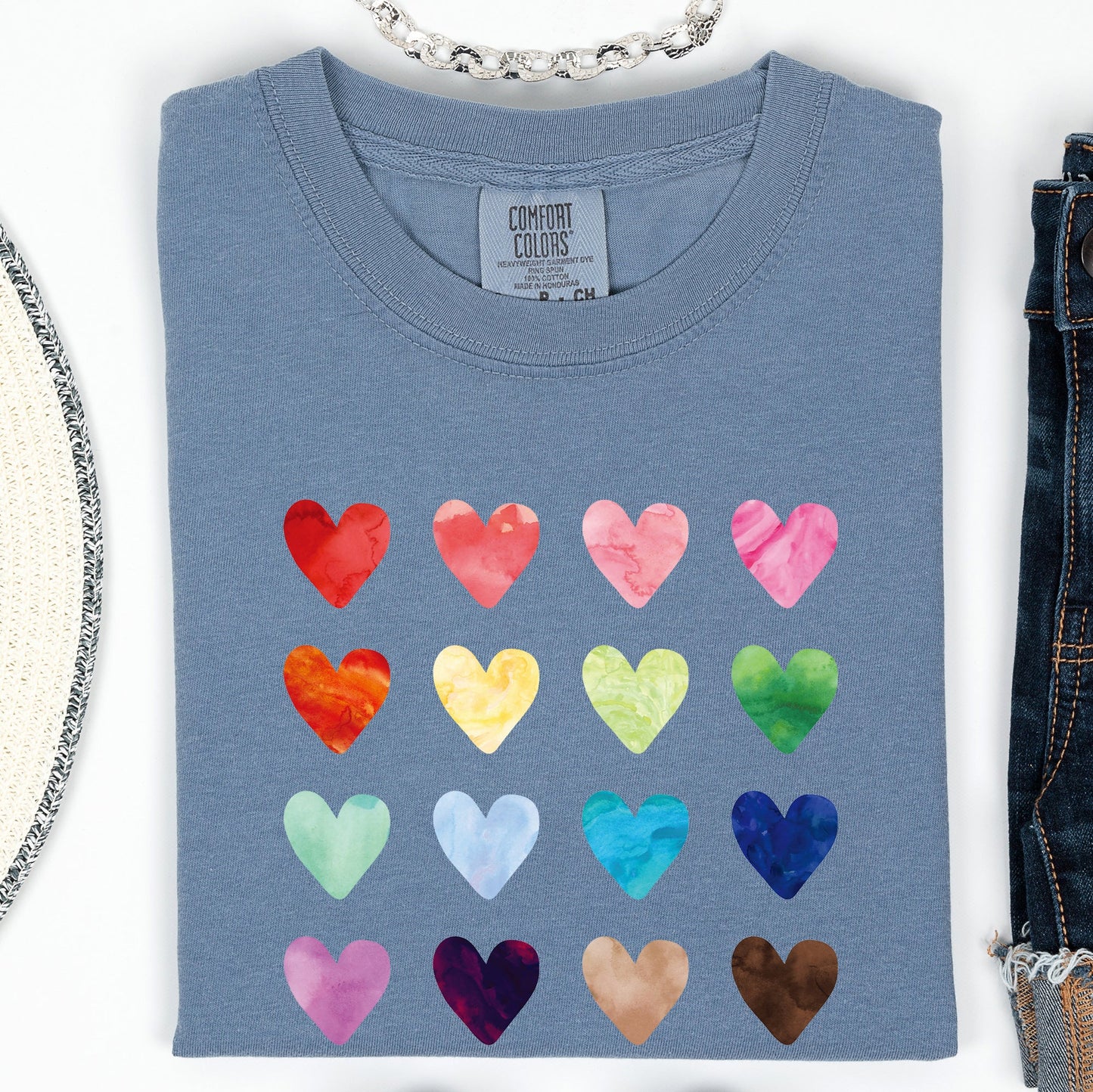 Colorful Hearts, Rainbow, Love, Comfort Colors Tshirt, Valentine's Day