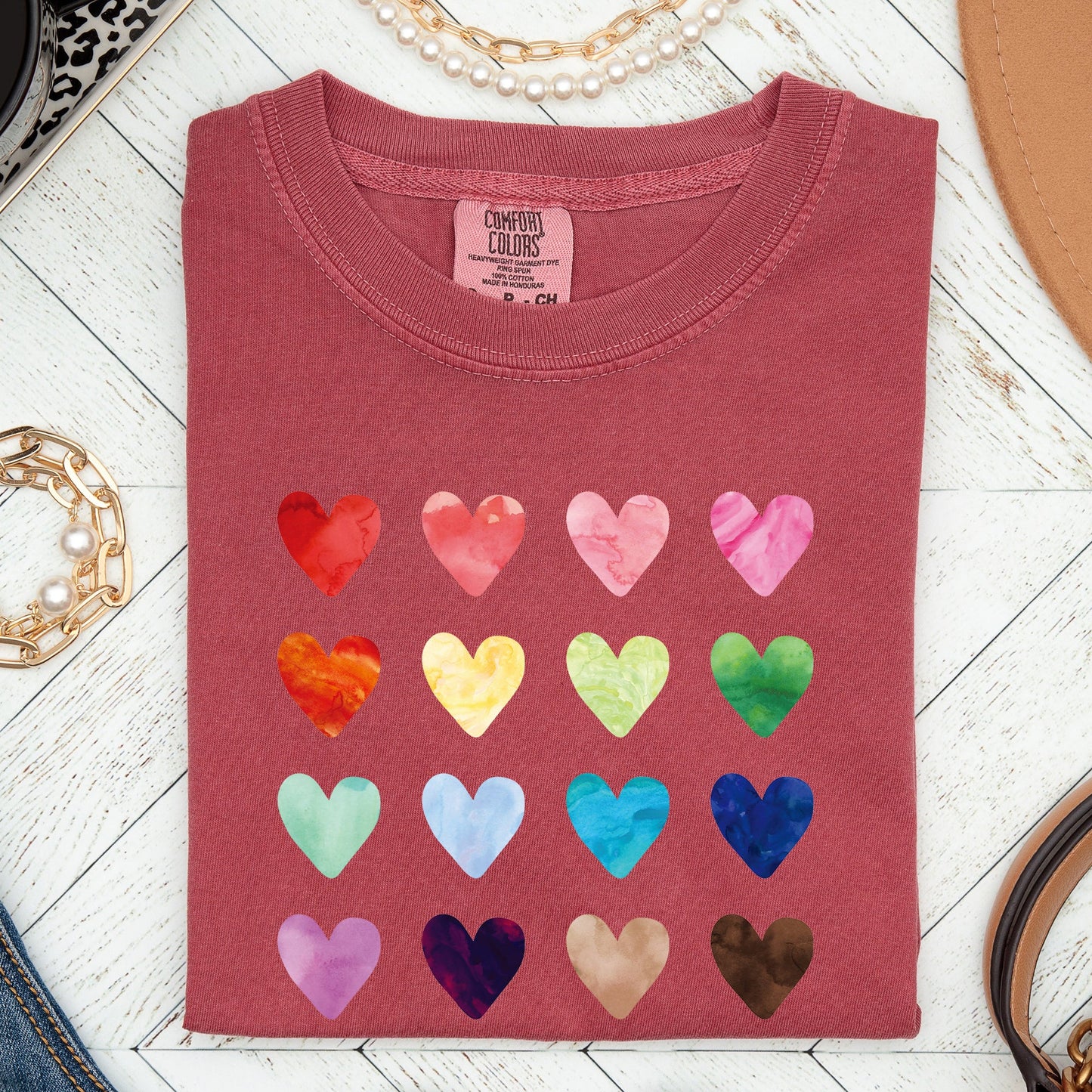 Colorful Hearts, Rainbow, Love, Comfort Colors Tshirt, Valentine's Day