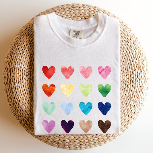 Colorful Hearts, Rainbow, Love, Comfort Colors Tshirt, Valentine's Day