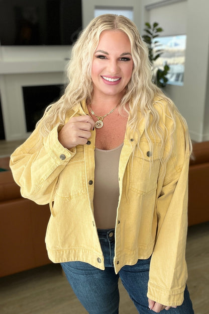 Cropped Hooded Denim Jacket in Mustard (Online Exclusive)