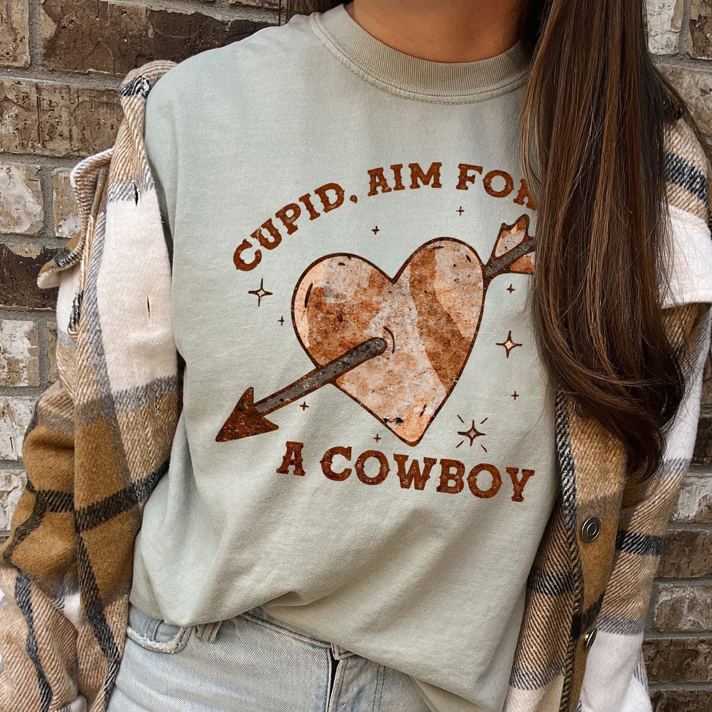 Cupid Aim For A Cowboy, Heart, Western, Country, Comfort Colors Tshirt, Valentine's Day