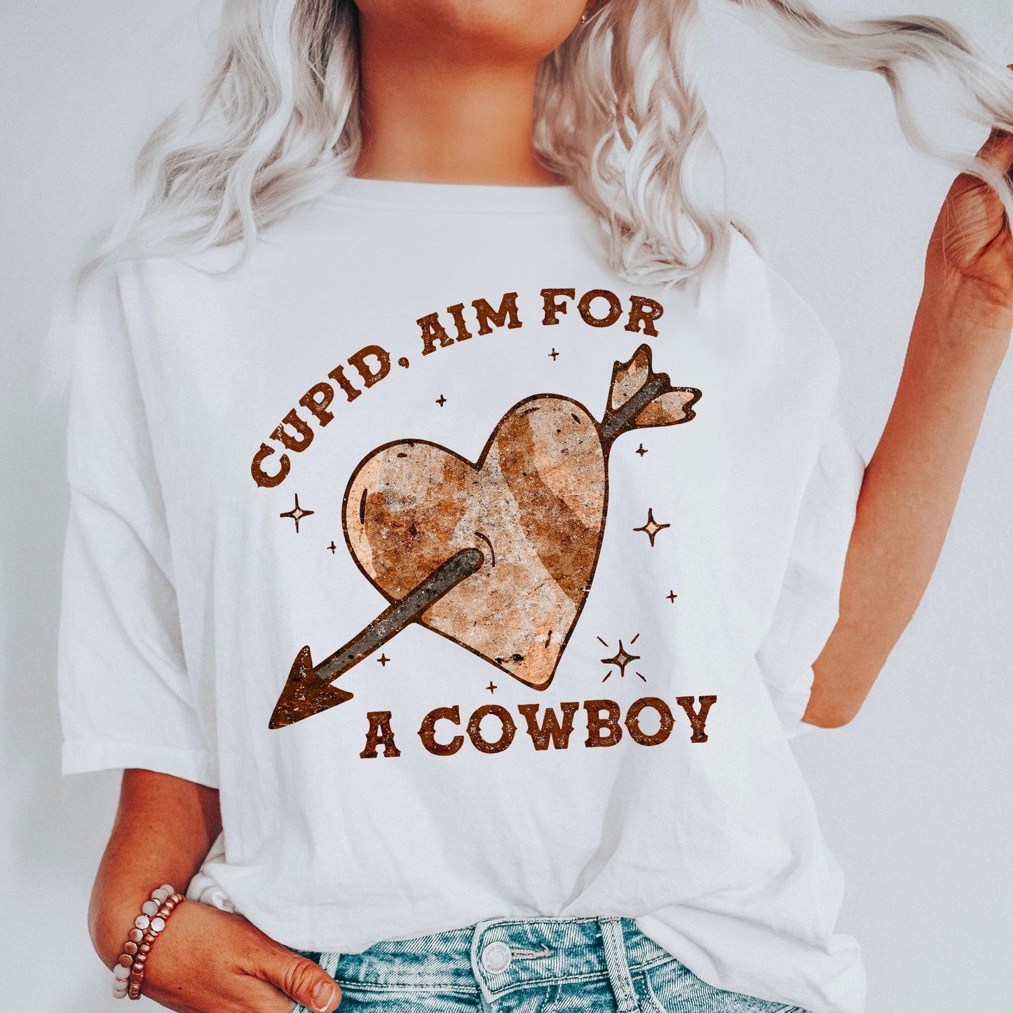 Cupid Aim For A Cowboy, Heart, Western, Country, Comfort Colors Tshirt, Valentine's Day