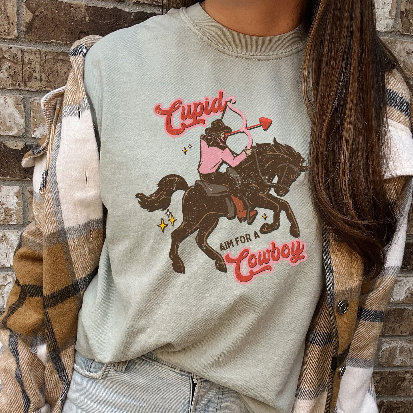 Cupid Aim For A Cowboy, Horse, Western, Country, Comfort Colors Tshirt, Valentine's Day