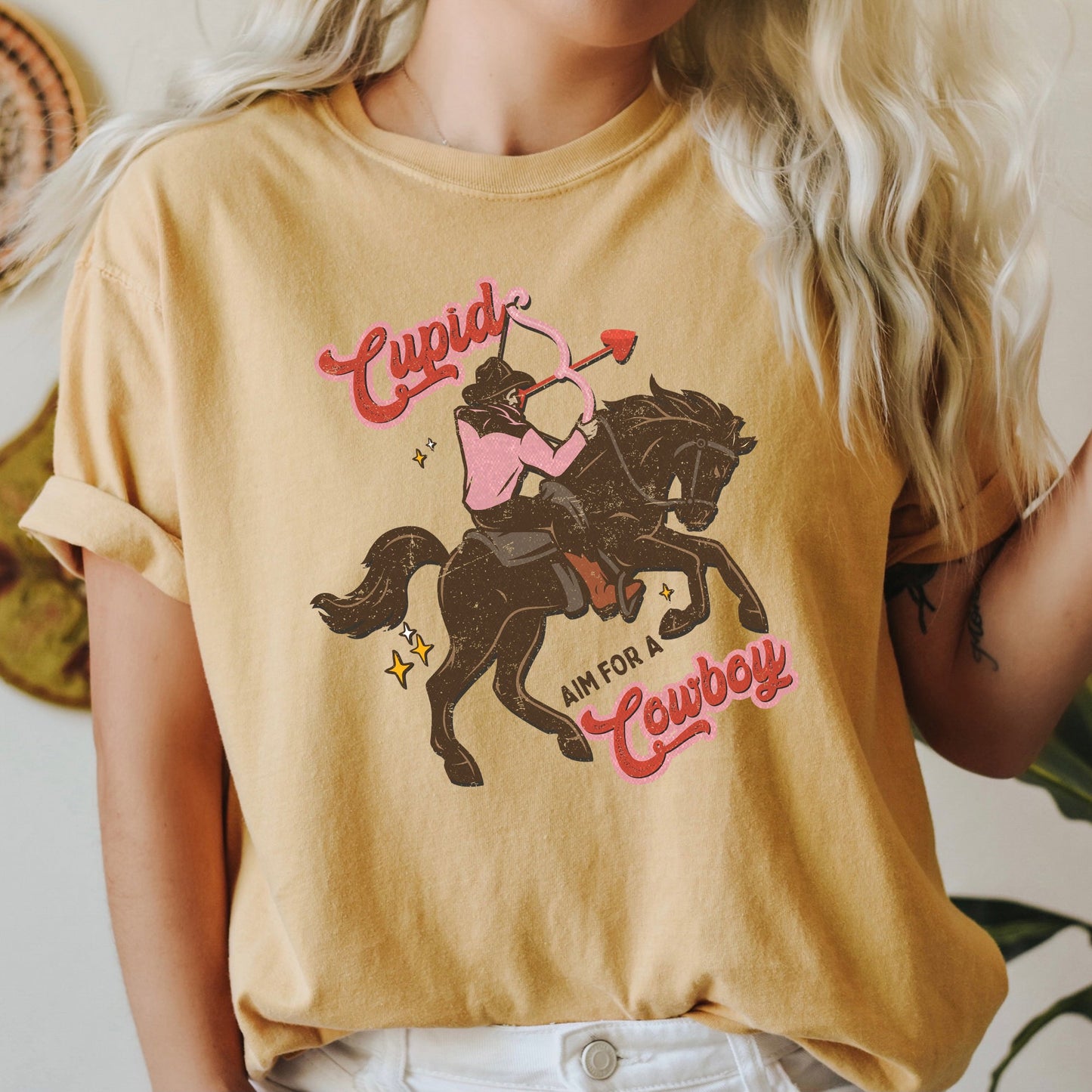 Cupid Aim For A Cowboy, Horse, Western, Country, Comfort Colors Tshirt, Valentine's Day