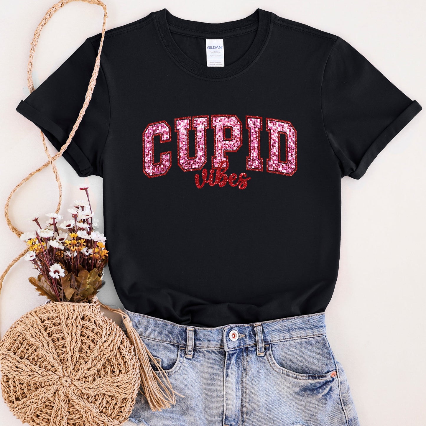 Cupid Vibes, Collegiate, Love, Super Soft Tshirt, Valentine's Day