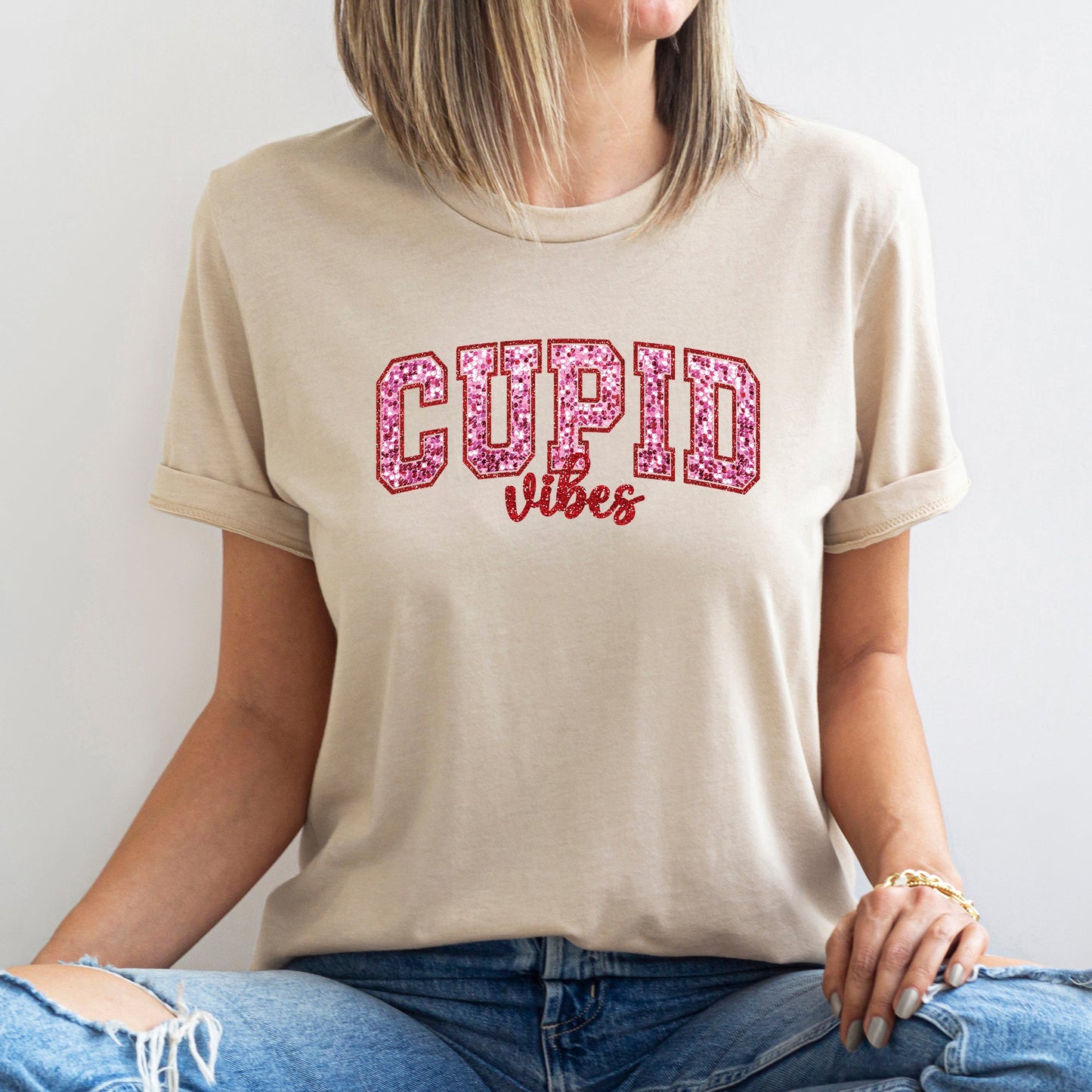 Cupid Vibes, Collegiate, Love, Super Soft Tshirt, Valentine's Day