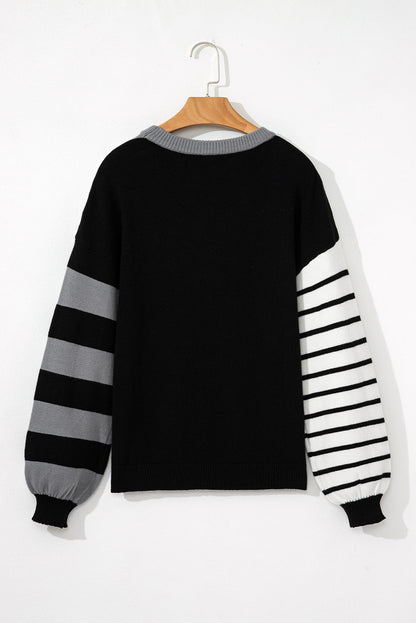 Orange Striped Colorblock Pullover Sweater