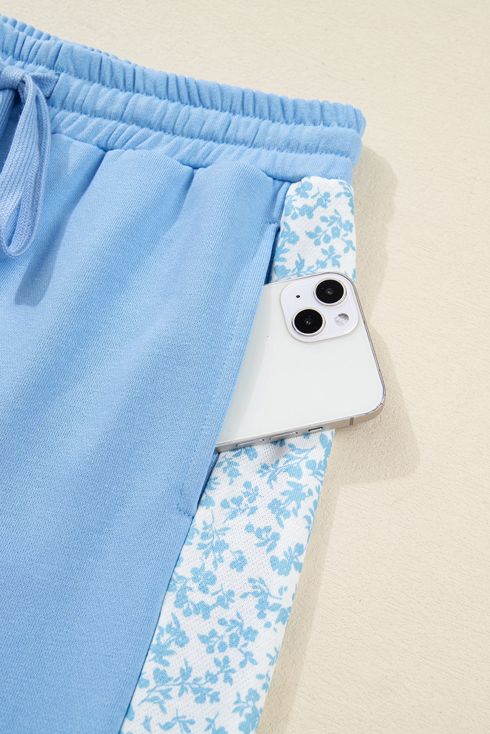 Beau Blue Floral Patchwork Drop Shoulder Pullover and Sweatpants Lounge Set