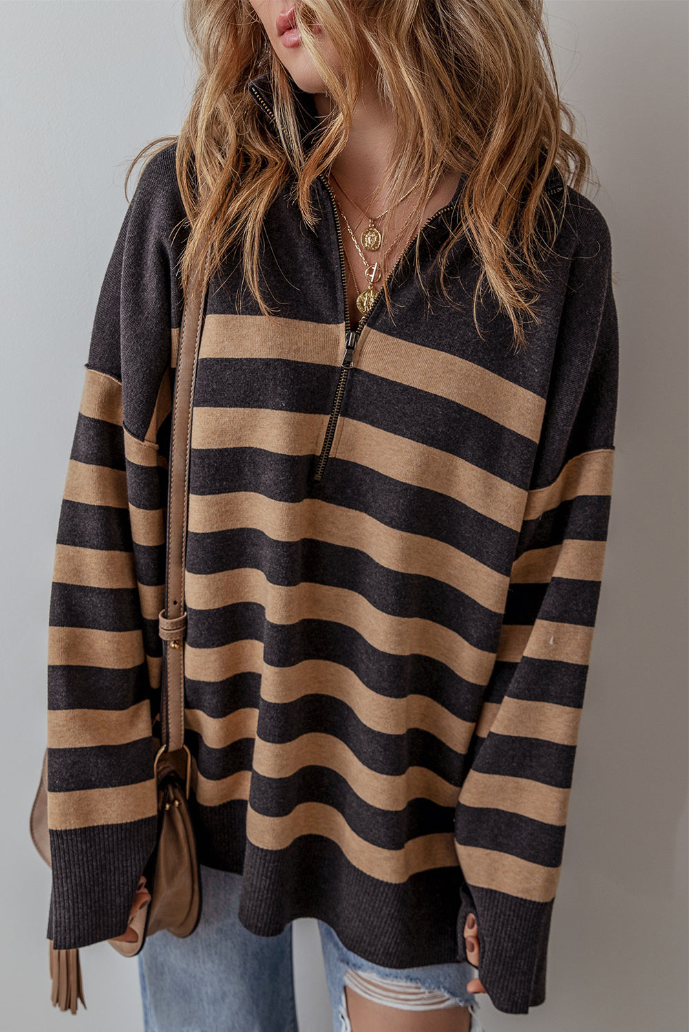 Adeline Stripe Oversized Sweater - Aaria Tees