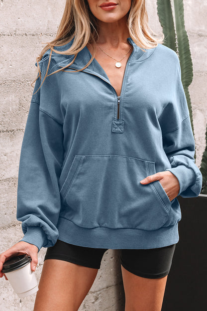 Ashleigh Blue Half Zip Kangaroo Pocket Mineral Wash Baggy Hoodie