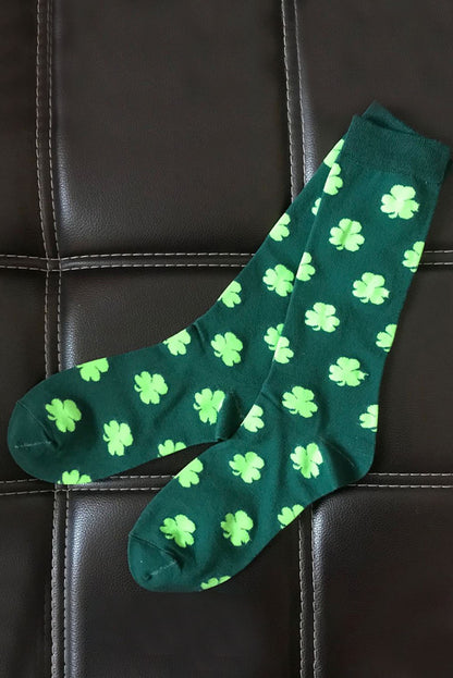 Dark Green St Patricks Clover Print Tube Socks - Aaria Tees