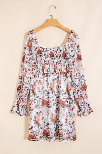 Floral Sweetheart Neck Long Sleeve Mini Dress