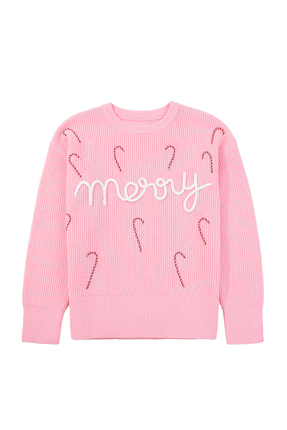 Merry Candy Cane Embroidered Crewneck Sweater