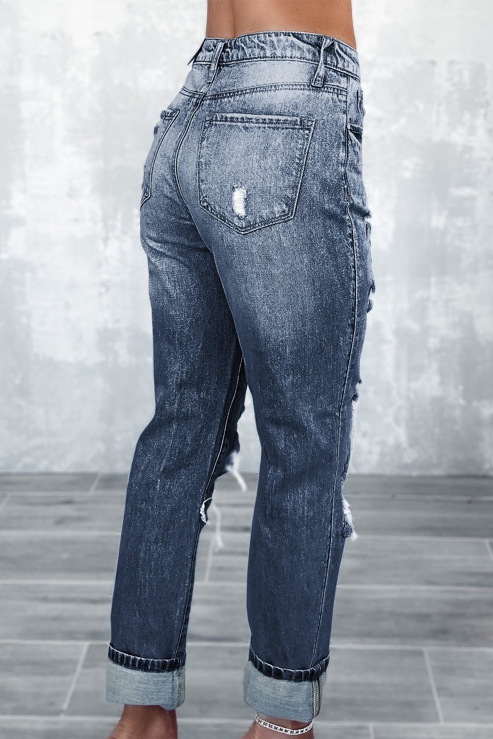 Sky Blue Light Wash Frayed Slim Fit High Waist Jeans - Aaria Tees Aaria Tees