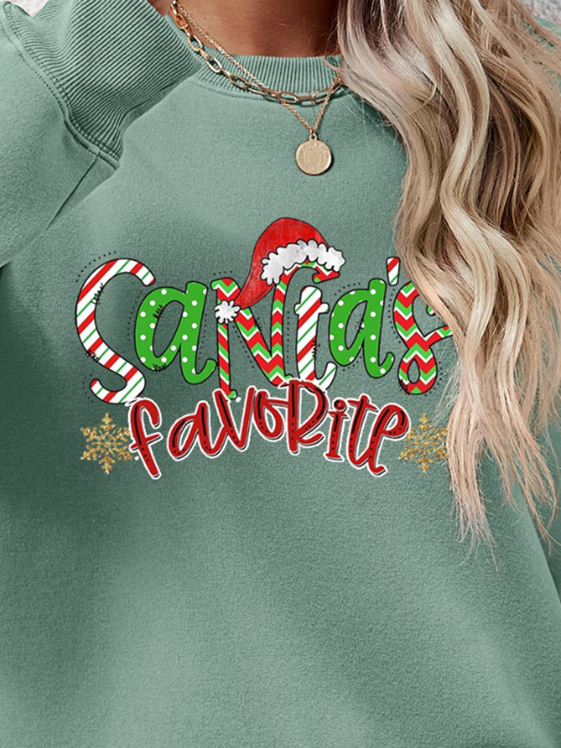 Letter Graphic Round Neck Long Sleeve Sweatshirt - Aaria Tees