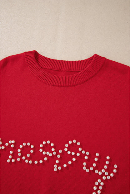 Christmas Merry Pearl Beaded Sweater