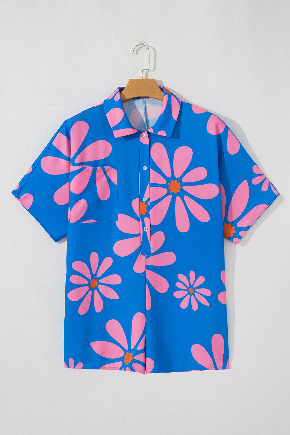 Ailany Flower Collar Button Front Loose Romper