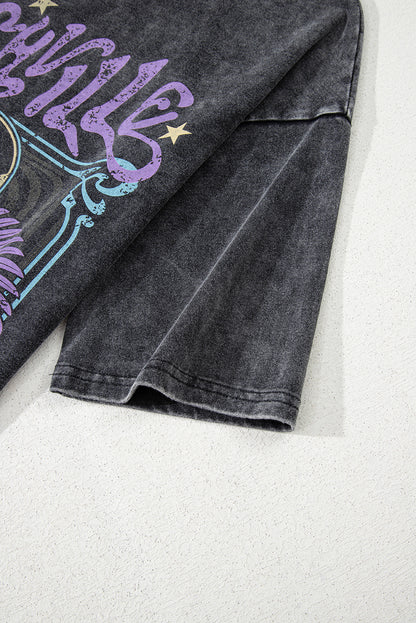 Black Nashville Tennessee Graphic Mineral Washed Vintage Tee