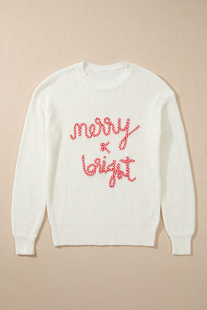 Christmas Stripe Merry & Bright Long Sleeve Sweater