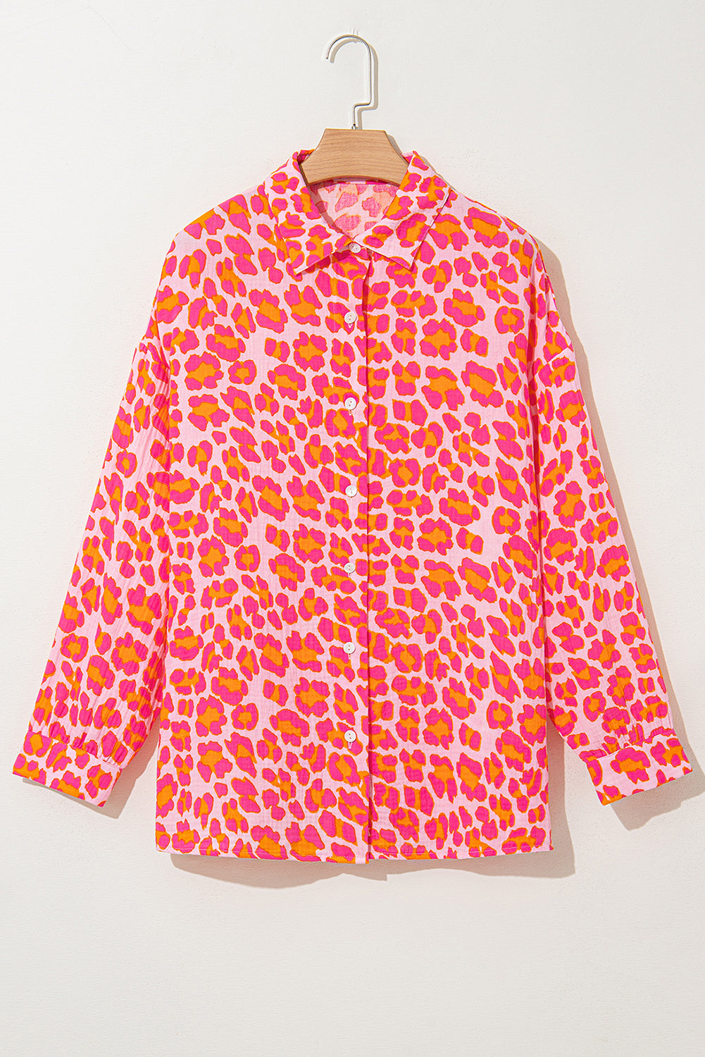 Rose Leopard Printed Button Up Loose Shirt - Aaria Tees