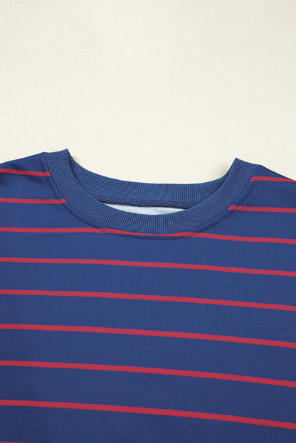 Stripe Overlap Drop Shoulder Pullover Sweatshirt