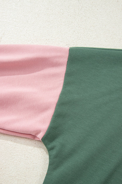 Light Pink 2pcs Color Block Pullover Loose Pant Set