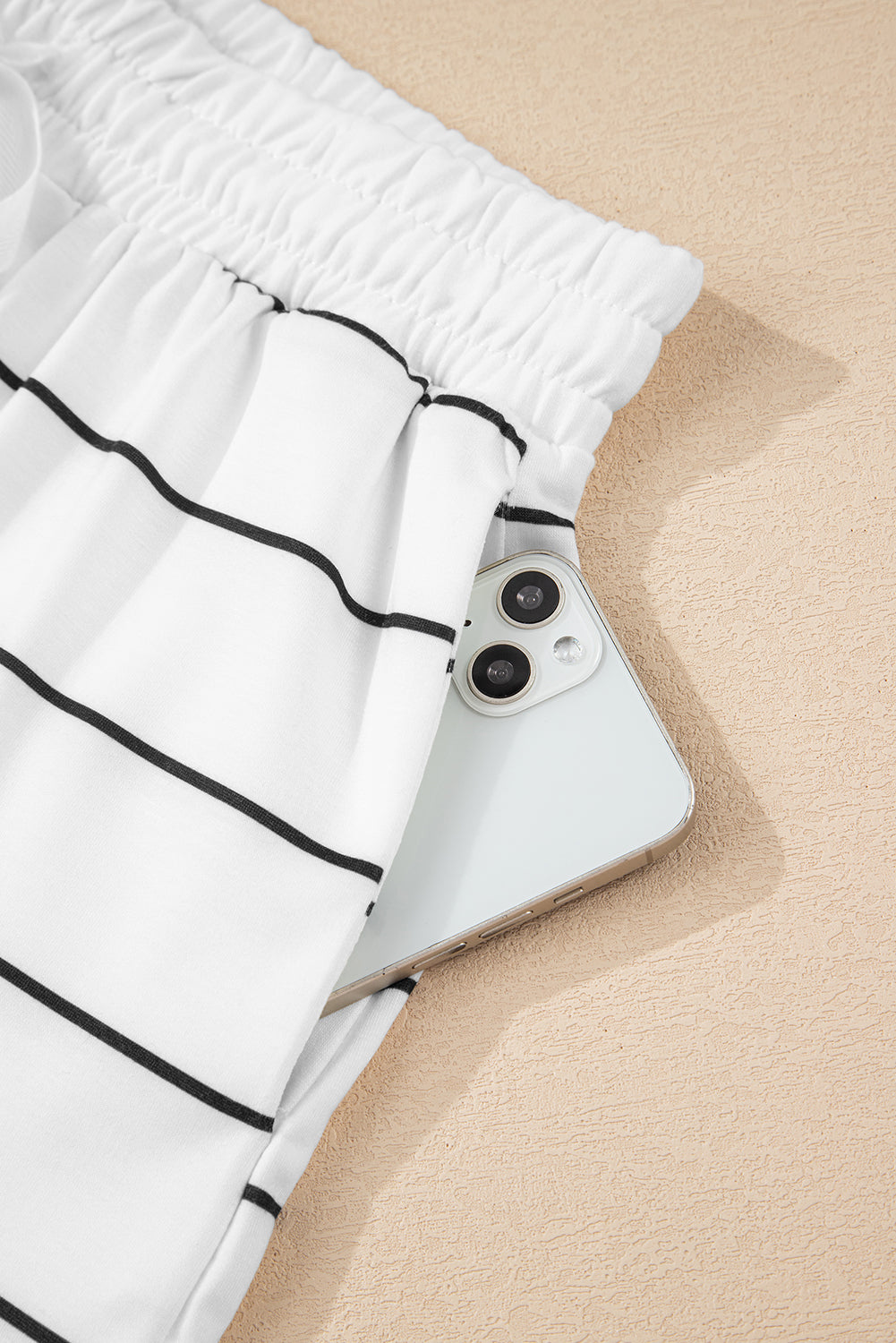 White Stripe Zip up Drop Shoulder Pullover and Short 2pcs Outfit