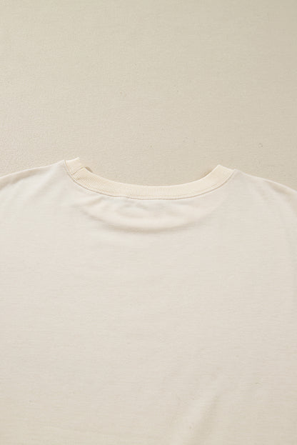 Beige Plus Size Multicolor Plaid Patchwork Sleeve Pullover Top