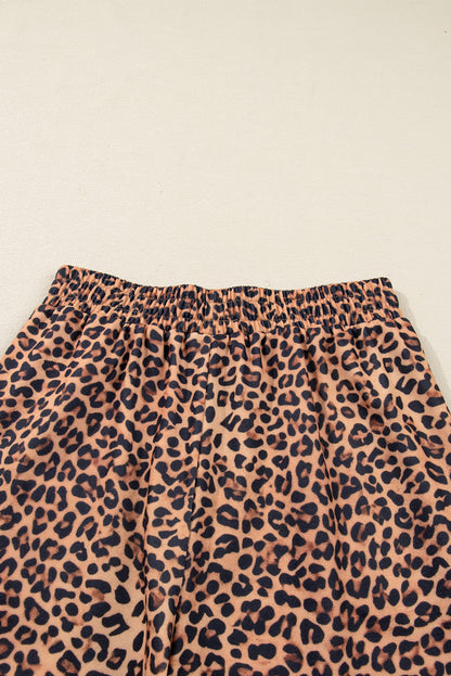 Khaki Leopard Pullover and Pants 2pcs Outfit with Bow Embroidery