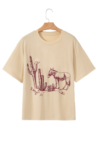 Parchment Western Burro Cactus Crew Neck Graphic Tee - Aaria Tees
