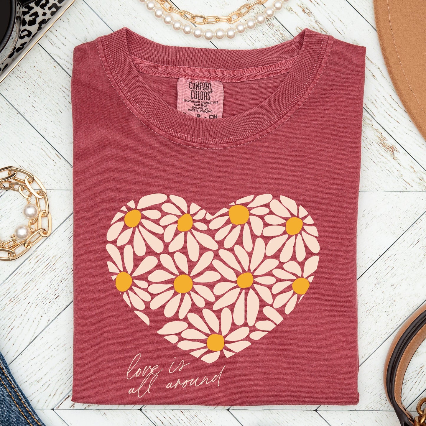 Love Is All Around, Daisy, Heart, Comfort Colors Tshirt, Valentine's Day