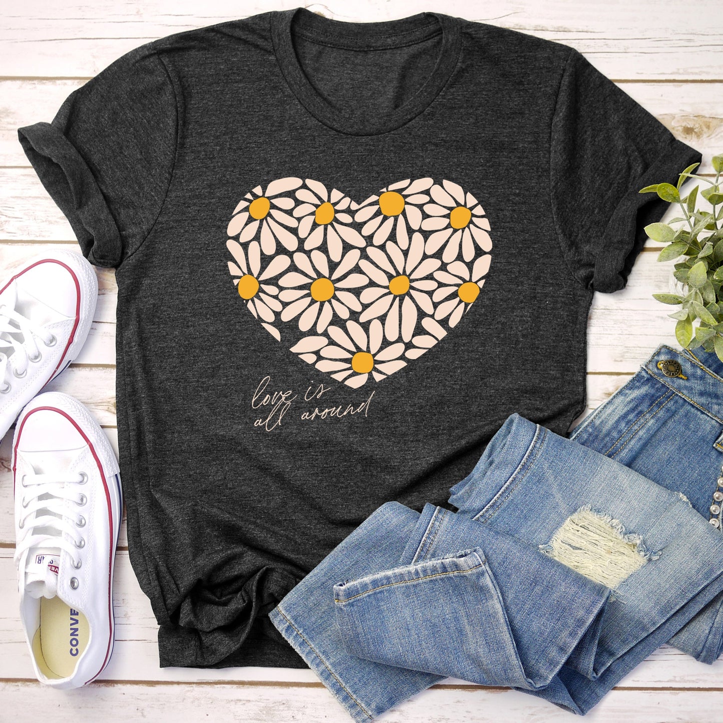Love Is All Around, Daisy, Heart, Super Soft Tshirt, Valentine's Day